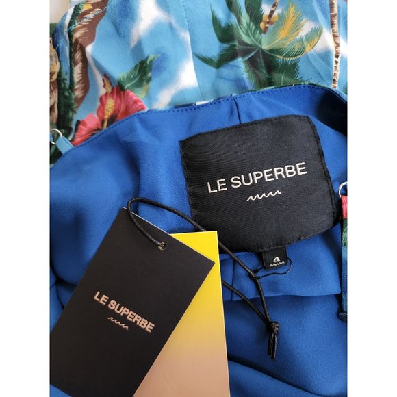 Le Superbe NWT Blue Silk Tropical Blouse Top 4 - Picture 6 of 7